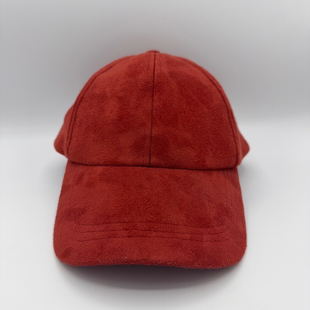 Free People Faux Suede Baseball Cap Hat Womens OS Brick Red Adjustable Strap